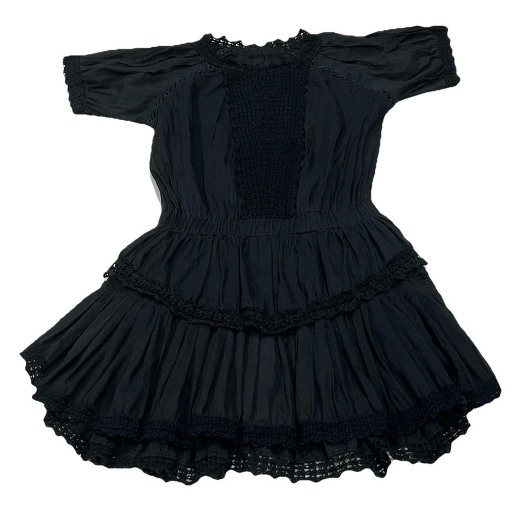 LoveShackFancy Carla DressBone White Crochet Front Mini Ruffle Tiered Size 0